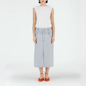 NEW Tibi Light Gray Washed Denim Double Waisted Midi Pencil Skirt size 29/8